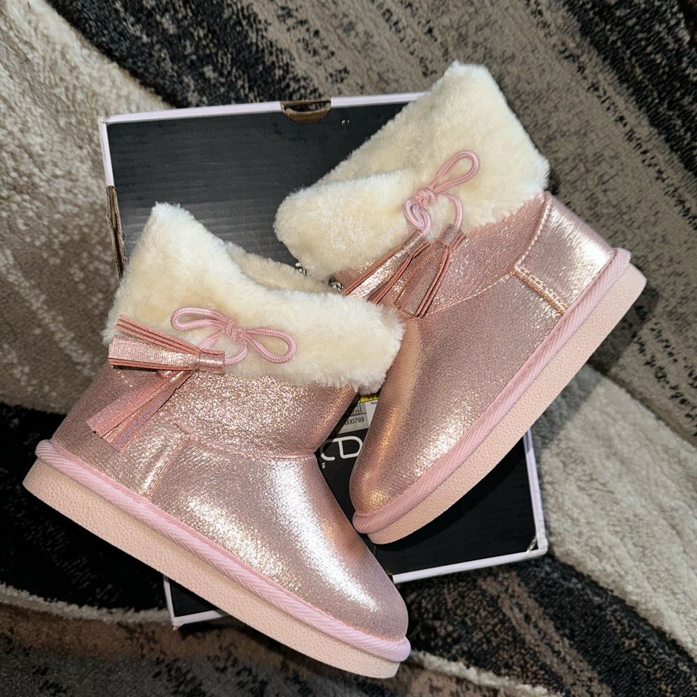Okie Dokie Pink Kids Boots with Cream Fur